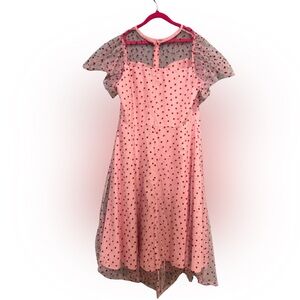 Pink with red hearts dress as seen in our Valentine video!